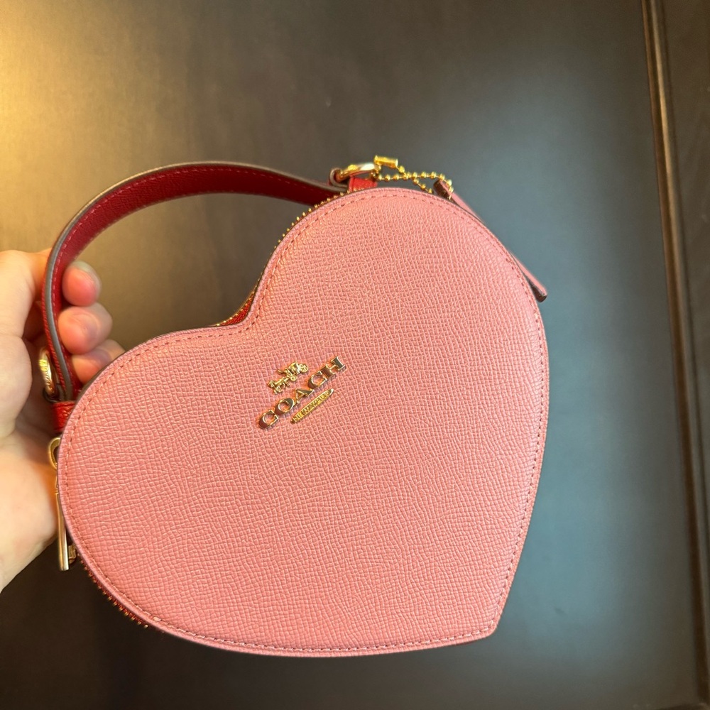 Coach pink and red heart crossbody